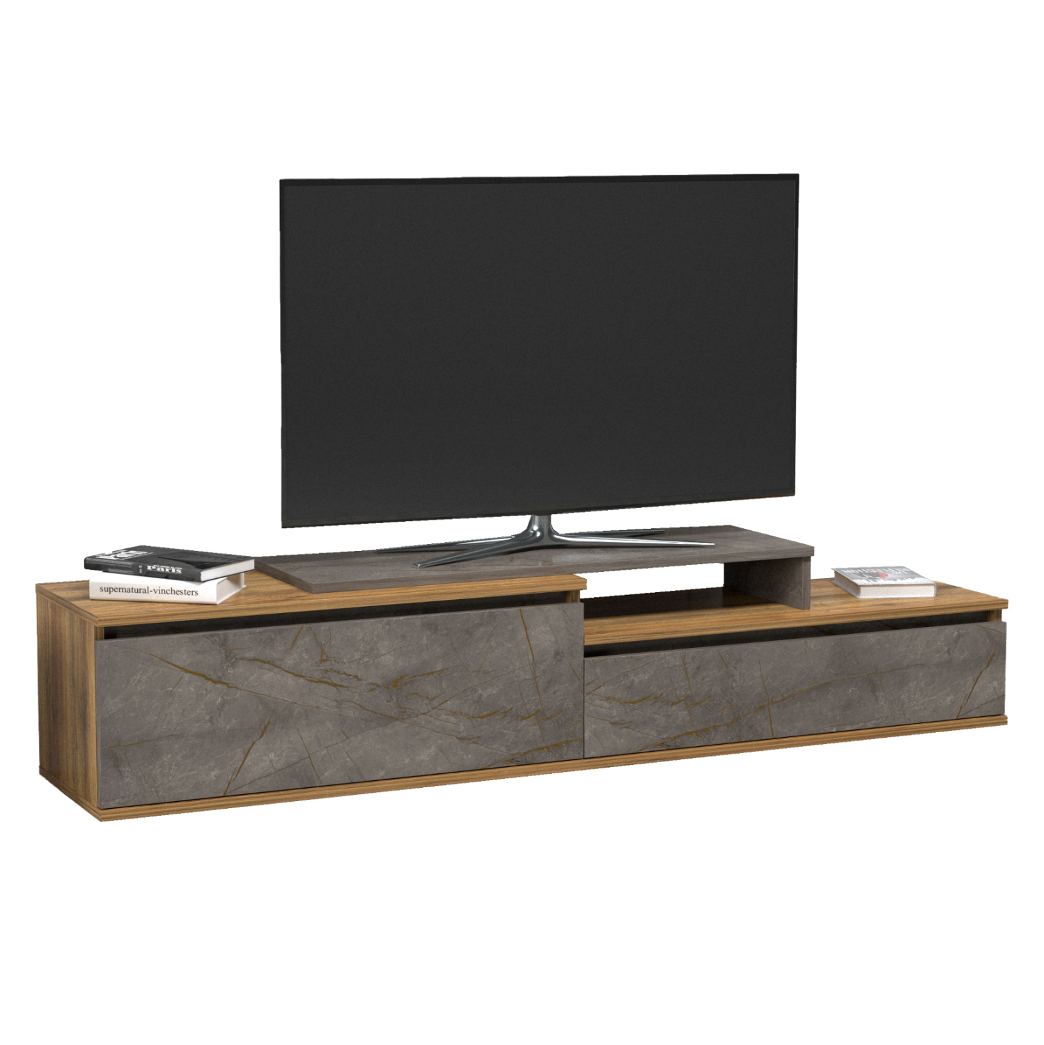 epiplo-tv-fb918186-melamini-se-fysiko-xy-4 ΕΠΙΠΛΟ TV LEIS HM18186 ΜΕΛΑΜΙΝΗ ΣΕ ΦΥΣΙΚΟ ΞΥΛΟΥ & ΟΨΗ ΓΚΡΙ ΜΑΡΜΑΡΟ 180x35x42Υεκ. - Image 1