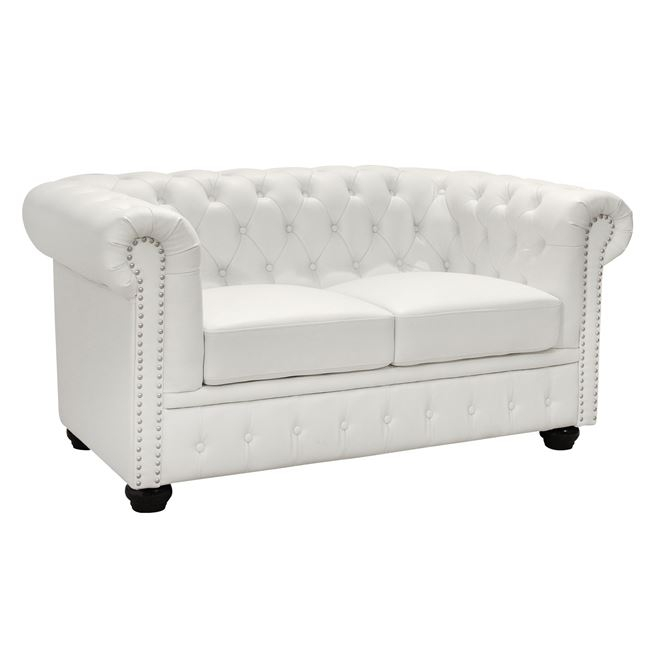 kanapes-2thesios-tchesterfield-hm301002- ΚΑΝΑΠΕΣ 2ΘΕΣΙΟΣ T.CHESTERFIELD HM3010.02 ΤΕΧΝΟΔΕΡΜΑ ΛΕΥΚΟ ΜΑΤ 155x90x73 εκ. - Image 1