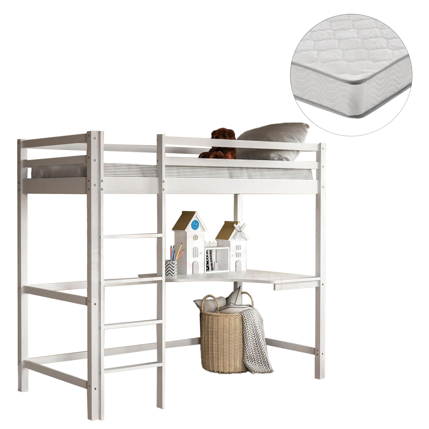 koyketa-paidiki-me-grafeio-fb92131101-xy ΚΟΥΚΕΤΑ ΠΑΙΔΙΚΗ ΜΕ ΓΡΑΦΕΙΟ AKRON HM21311.01 ΞΥΛΟ ΠΕΥΚΟΥ ΛΕΥΚΟ--ME ΣΤΡΩΜΑ 90x190εκ - Image 1