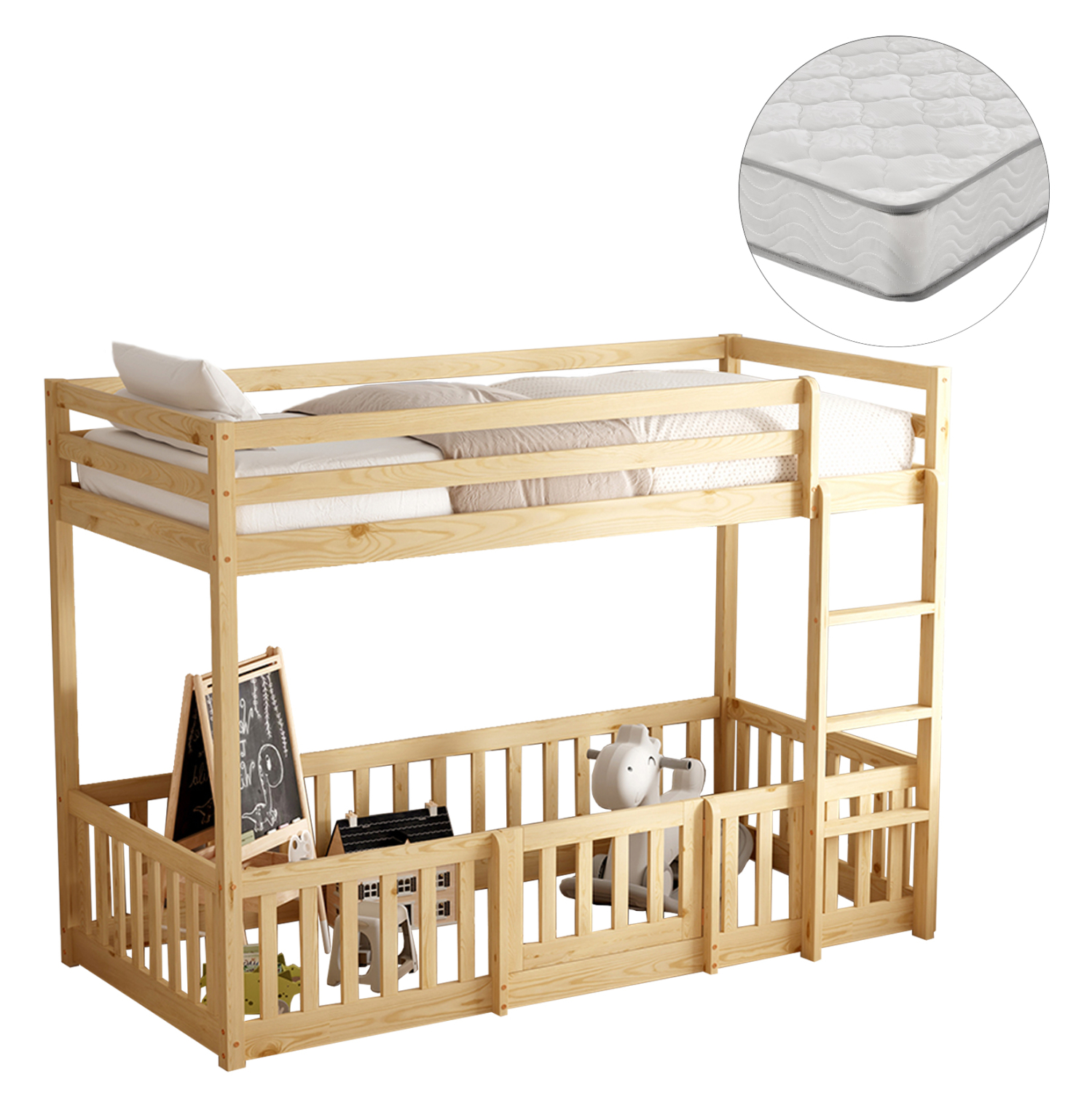 koyketa-paidiki-me-parkaki-fb921312-xylo ΚΟΥΚΕΤΑ ΠΑΙΔΙΚΗ ΜΕ ΠΑΡΚΑΚΙ PLAYKID HM21312 ΞΥΛΟ ΠΕΥΚΟΥ ΦΥΣΙΚΟ--ME ΣΤΡΩΜΑ 90x190εκ - Image 1