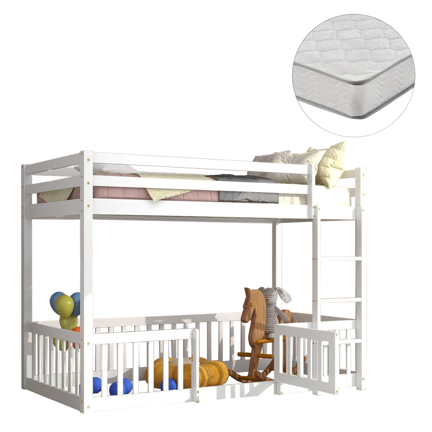 koyketa-paidiki-me-parkaki-fb92131201-xy-6 ΚΟΥΚΕΤΑ ΠΑΙΔΙΚΗ ΜΕ ΠΑΡΚΑΚΙ PLAYKID HM21312.01 ΞΥΛΟ ΠΕΥΚΟΥ ΛΕΥΚΟ--ME ΣΤΡΩΜΑ 90x190εκ - Image 1