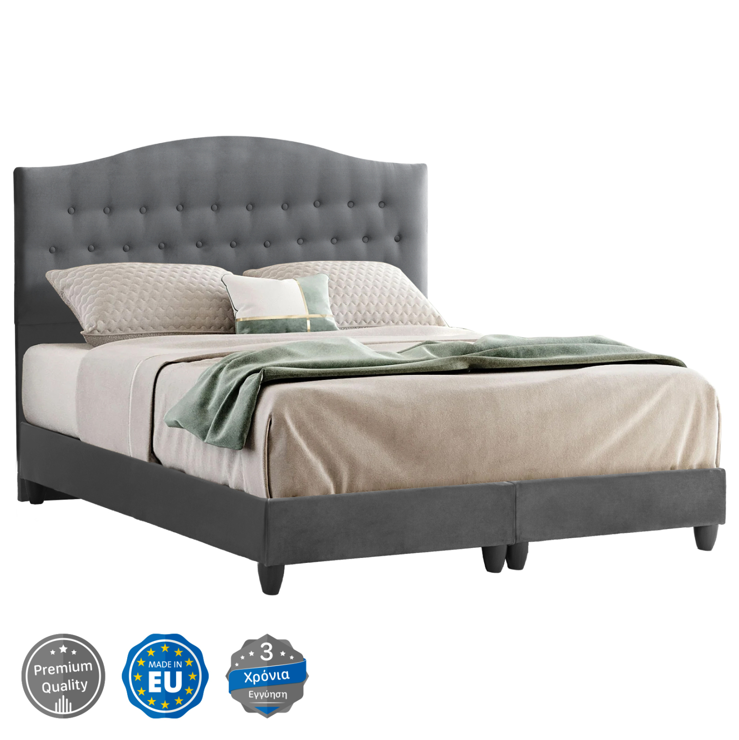 krebati-apo-gkri-beloydo-fb963810-gia-st ΚΡΕΒΑΤΙ MALENA ΑΠΟ ΓΚΡΙ ΒΕΛΟΥΔΟ HM638.10 ΓΙΑ ΣΤΡΩΜΑ 150x200 εκ. - Image 1
