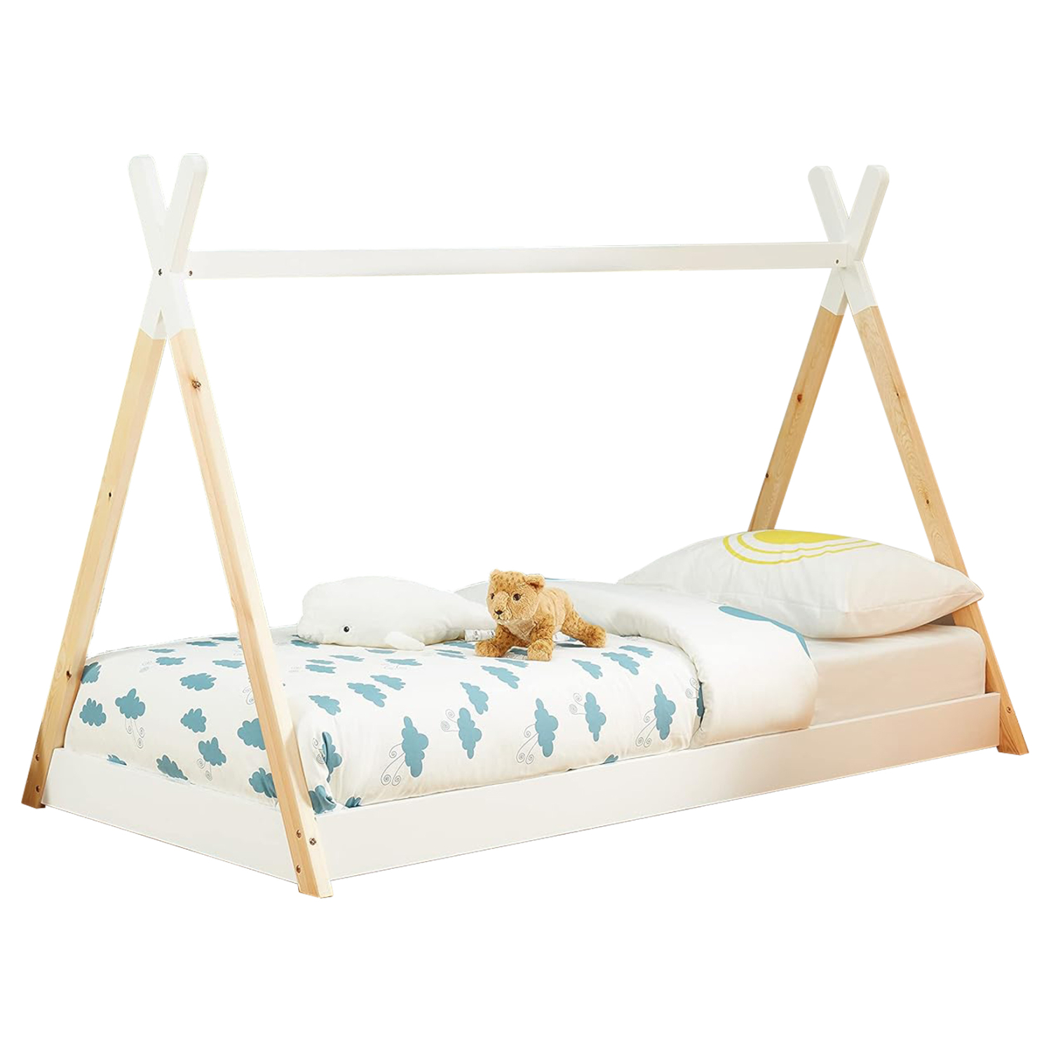 krebati-paidiko-fb969903-tmontessori-xyl ΚΡΕΒΑΤΙ ΠΑΙΔΙΚΟ MUNK HM699.03 τ.MONTESSORI ΞΥΛΟ ΠΕΥΚΟΥ ΦΥΣΙΚΟ-ΛΕΥΚΟ- 190x90εκ - Image 1