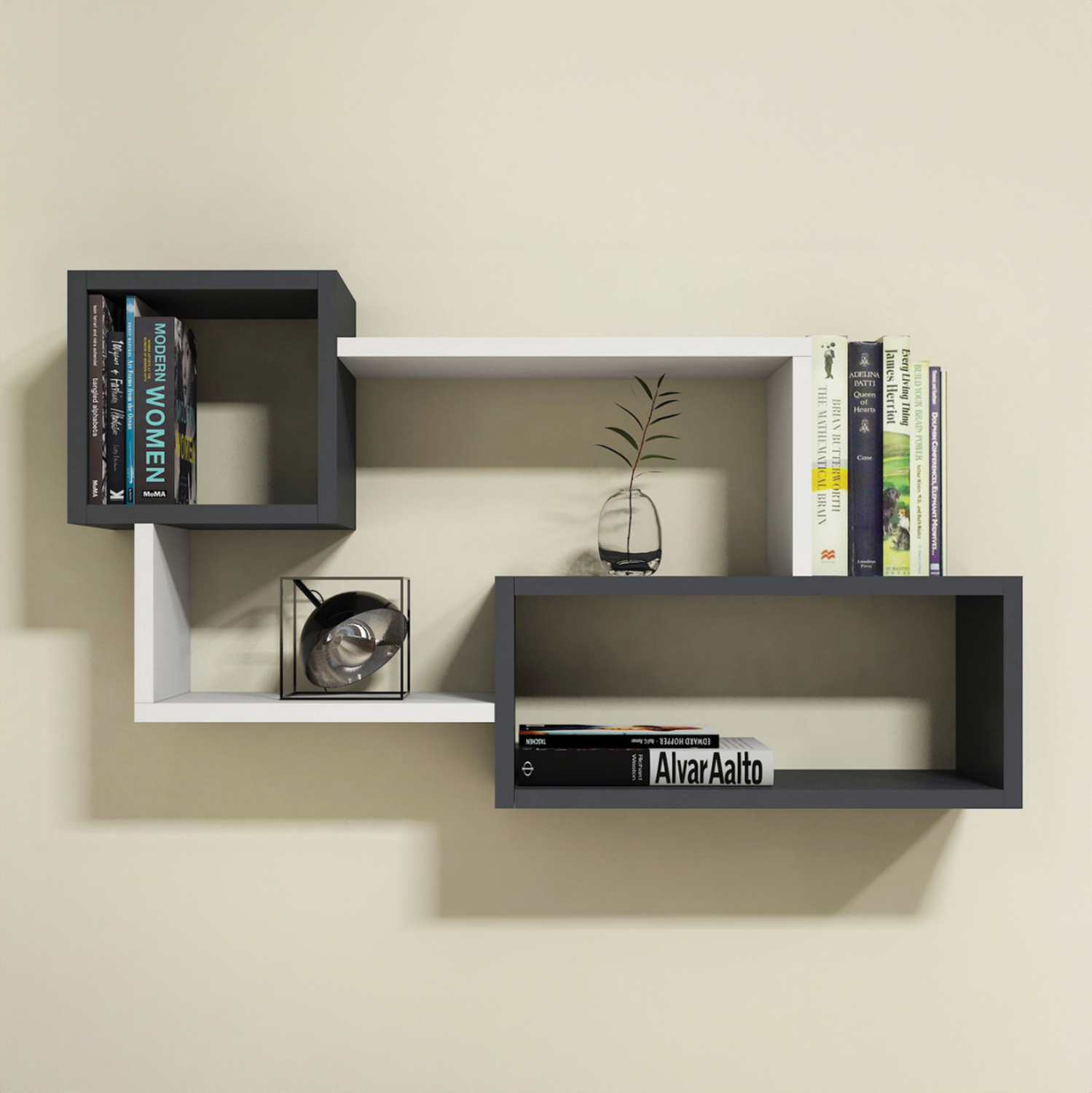 rafiera-toichoy-fb9894812-melamini-se-gk ΡΑΦΙΕΡΑ ΤΟΙΧΟΥ TANNER HM8948.12 ΜΕΛΑΜΙΝΗ ΣΕ ΓΚΡΙ-ΛΕΥΚΟ 90,5x20x51Υ εκ. - Image 1