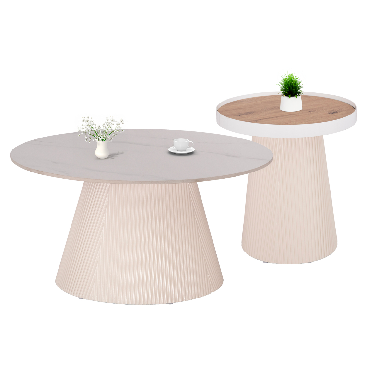 set-2tmch-trapezia-salonioy-fb921082-mdf-6 ΣΕΤ 2ΤΜΧ ΤΡΑΠΕΖΙΑ ΣΑΛΟΝΙΟΥ DUNCAN HM21082 MDF ΚΡΕΜ ΚΑΙ ΚΕΡΑΜΙΚΟ TOP Φ80εκ & Φ45εκ - Image 1