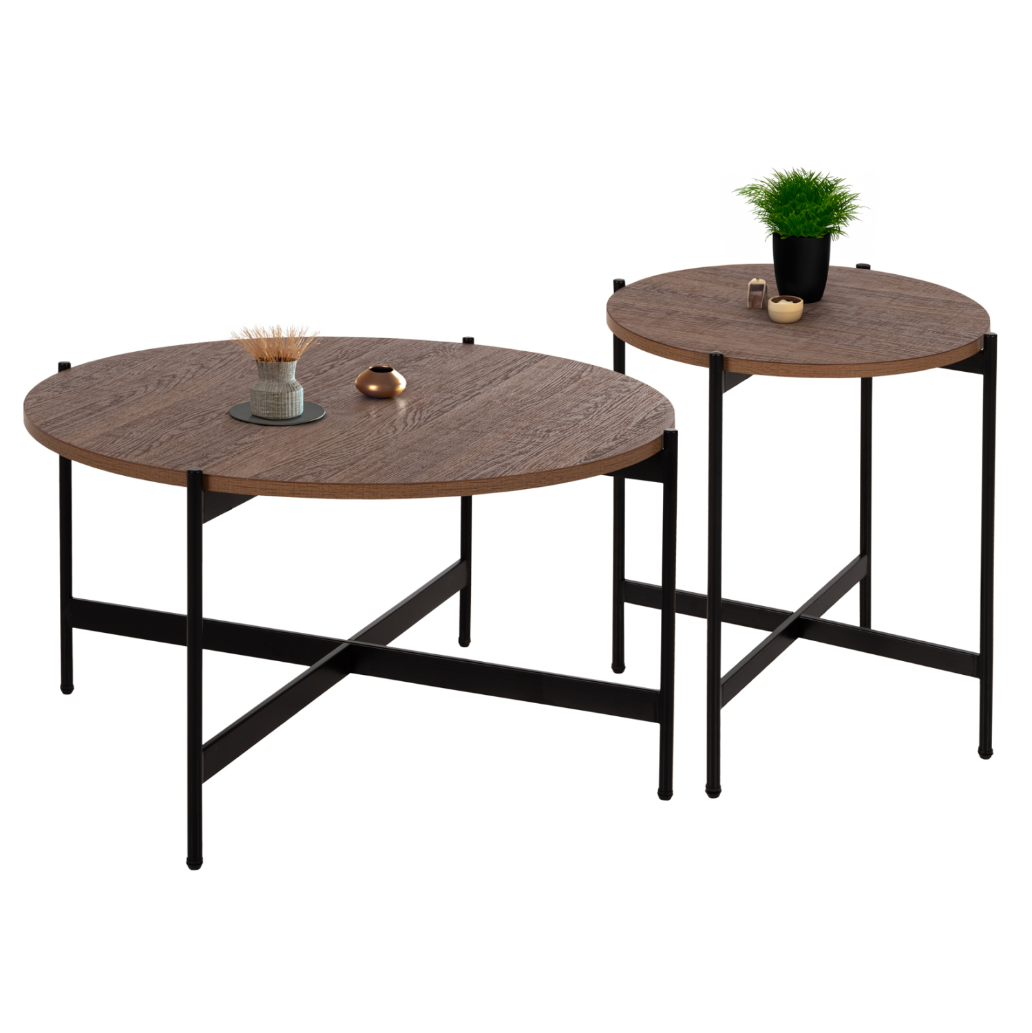 set-2tmch-trapezia-salonioy-fb92108903-m ΣΕΤ 2ΤΜΧ ΤΡΑΠΕΖΙΑ ΣΑΛΟΝΙΟΥ RONDA HM21089.03 MDF ΣΕ ΚΑΡΥΔΙ ΧΡΩΜΑ Φ80εκ & Φ50εκ - Image 1