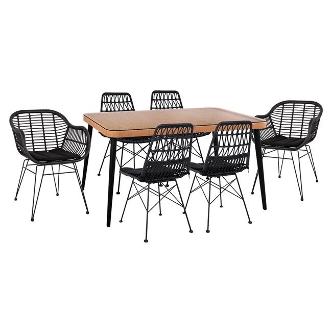 set-7tmch-allegra-wicker-me-trapezi-160x-3 ΣΕΤ 7ΤΜΧ ALLEGRA WICKER ΜΕ ΤΡΑΠΕΖΙ 160X90X78Υ ΜΠΕΖ & ΜΑΥΡΟ ΧΡΩΜΑ HM10516 - Image 1