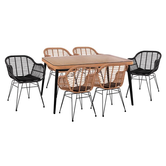 set-7tmch-allegra-wicker-me-trapezi-160x-5 ΣΕΤ 7ΤΜΧ ALLEGRA WICKER ΜΕ ΤΡΑΠΕΖΙ 160X90X78Υ ΜΠΕΖ & ΜΑΥΡΟ ΧΡΩΜΑ HM10513 - Image 1