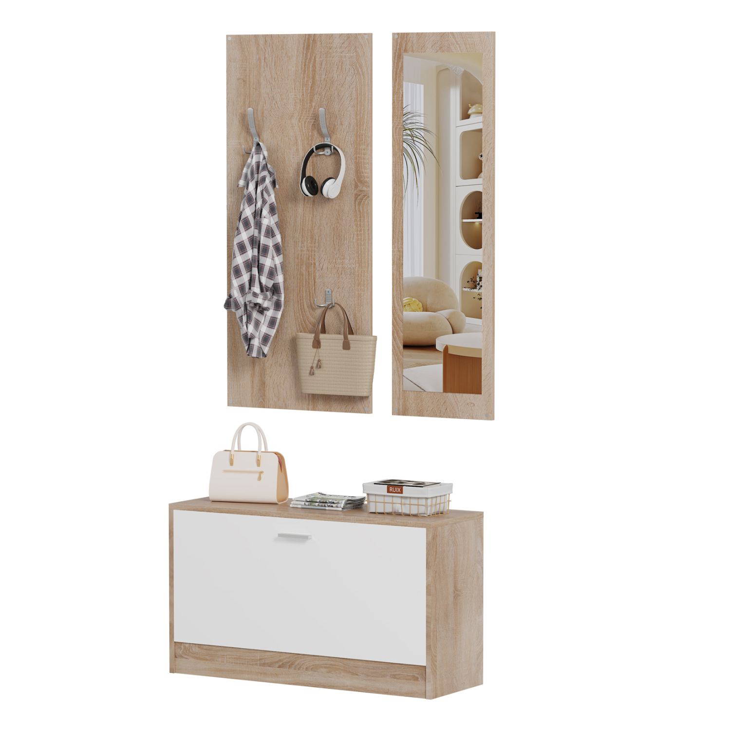 set-eisodoy-me-kathrepti-fb9247604-melam-9 ΣΕΤ ΕΙΣΟΔΟΥ ΜΕ ΚΑΘΡΕΠΤΗ VERN HM2476.04 ΜΕΛΑΜΙΝΗ ΣΕ ΣΟΝΑΜΑ-ΛΕΥΚΟ 80x27x175Υεκ - Image 1
