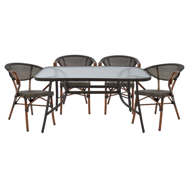 set-trapezaria-5tmch-140x80-4-polythrone-5 ΣΕΤ ΤΡΑΠΕΖΑΡΙΑ 5ΤΜΧ 140X80 & 4 ΠΟΛΥΘΡΟΝΕΣ BAMBOO LOOK ΚΑΦΕ - Image 1