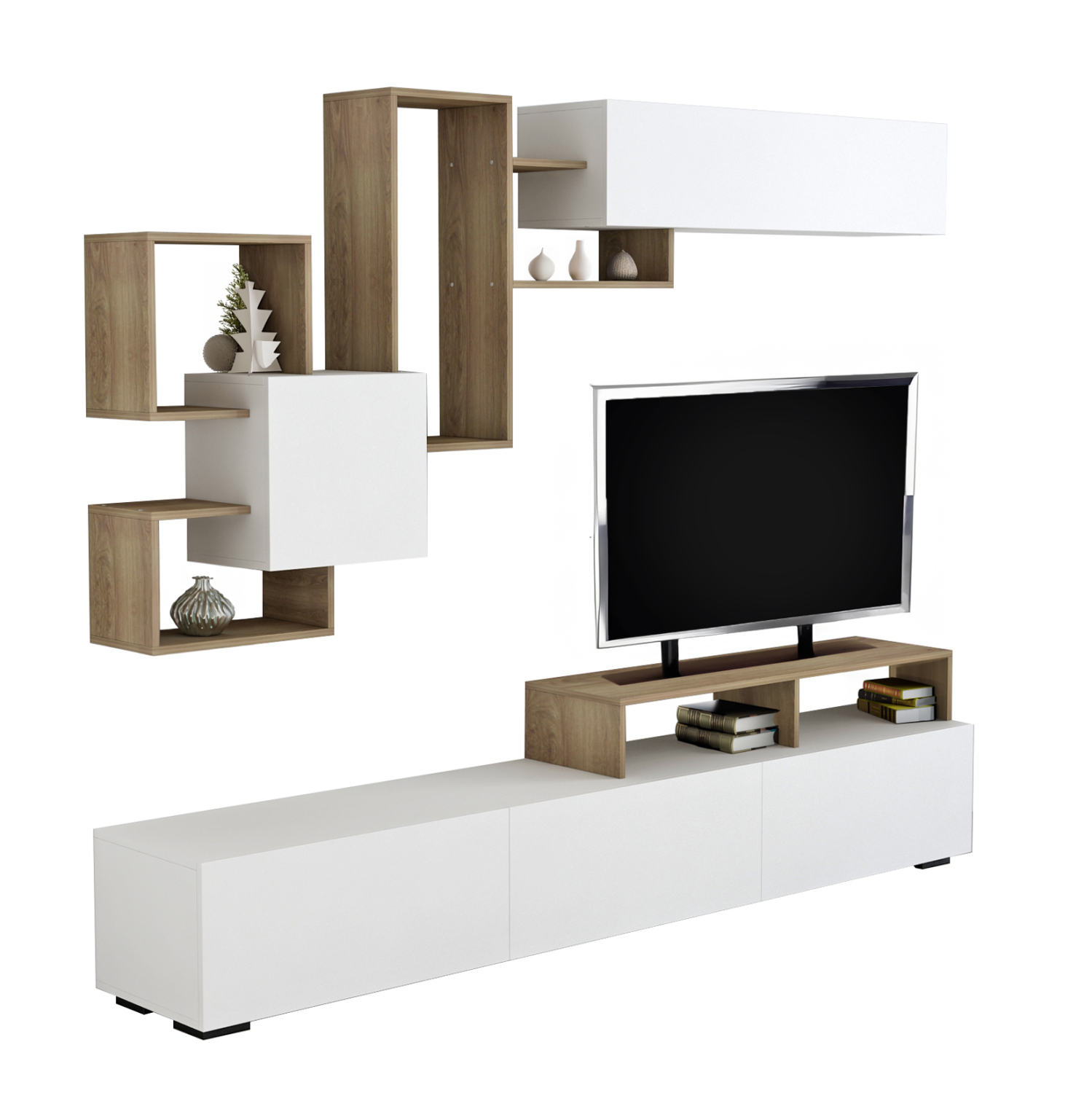 synthesi-tileorasis-fb9894411-melamini-s ΣΥΝΘΕΣΗ ΤΗΛΕΟΡΑΣΗΣ DONOVAN HM8944.11 ΜΕΛΑΜΙΝΗ ΣΕ ΦΥΣΙΚΟ-ΛΕΥΚΟ 210x35,8x46,8Υεκ. - Image 1