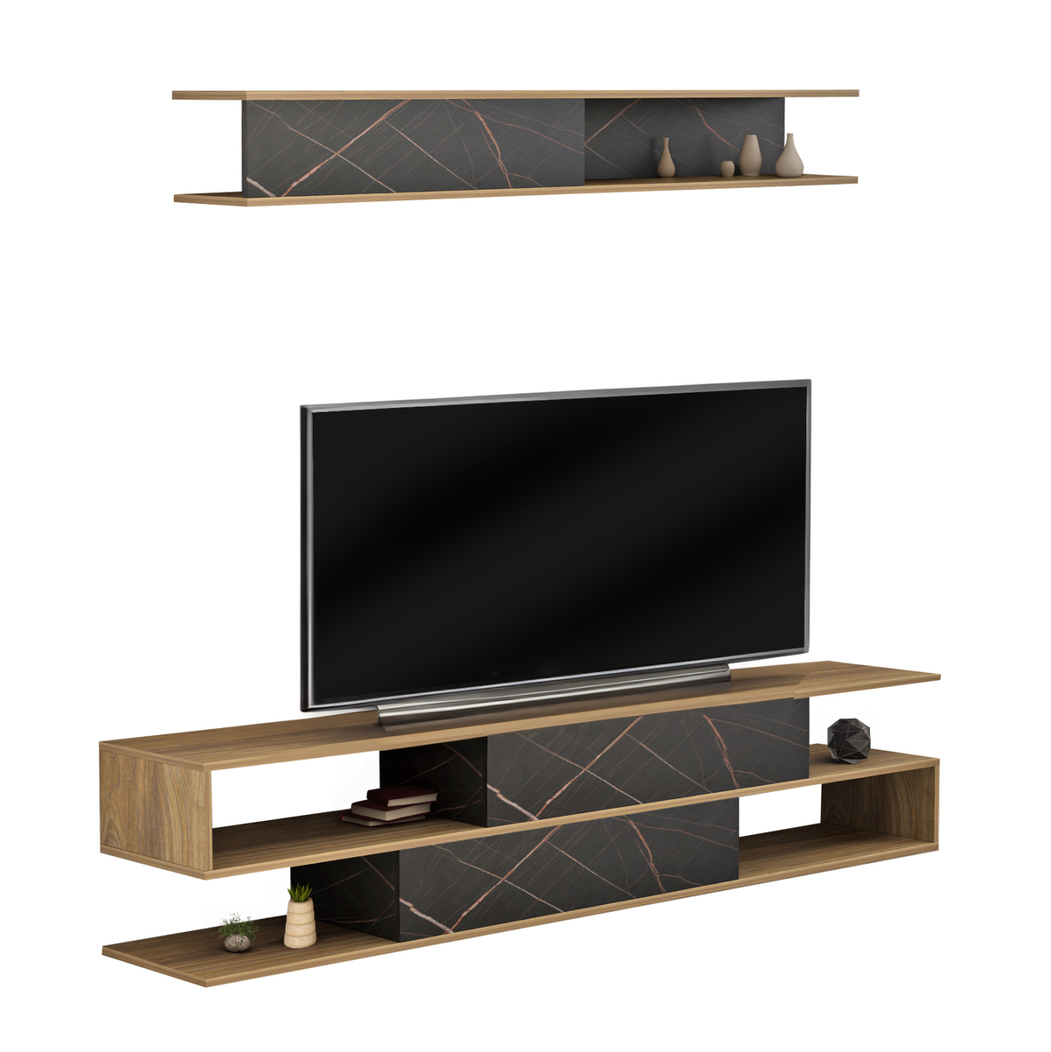 syntheto-tileorasis-fb9890312-melamini-f-5 ΣΥΝΘΕΤΟ ΤΗΛΕΟΡΑΣΗΣ BIRGITTA HM8903.12 ΜΕΛΑΜΙΝΗ ΦΥΣΙΚΟ-ΜΑΥΡΟ ΜΑΡΜΑΡΟ 181x31,5x39,6Υεκ - Image 1