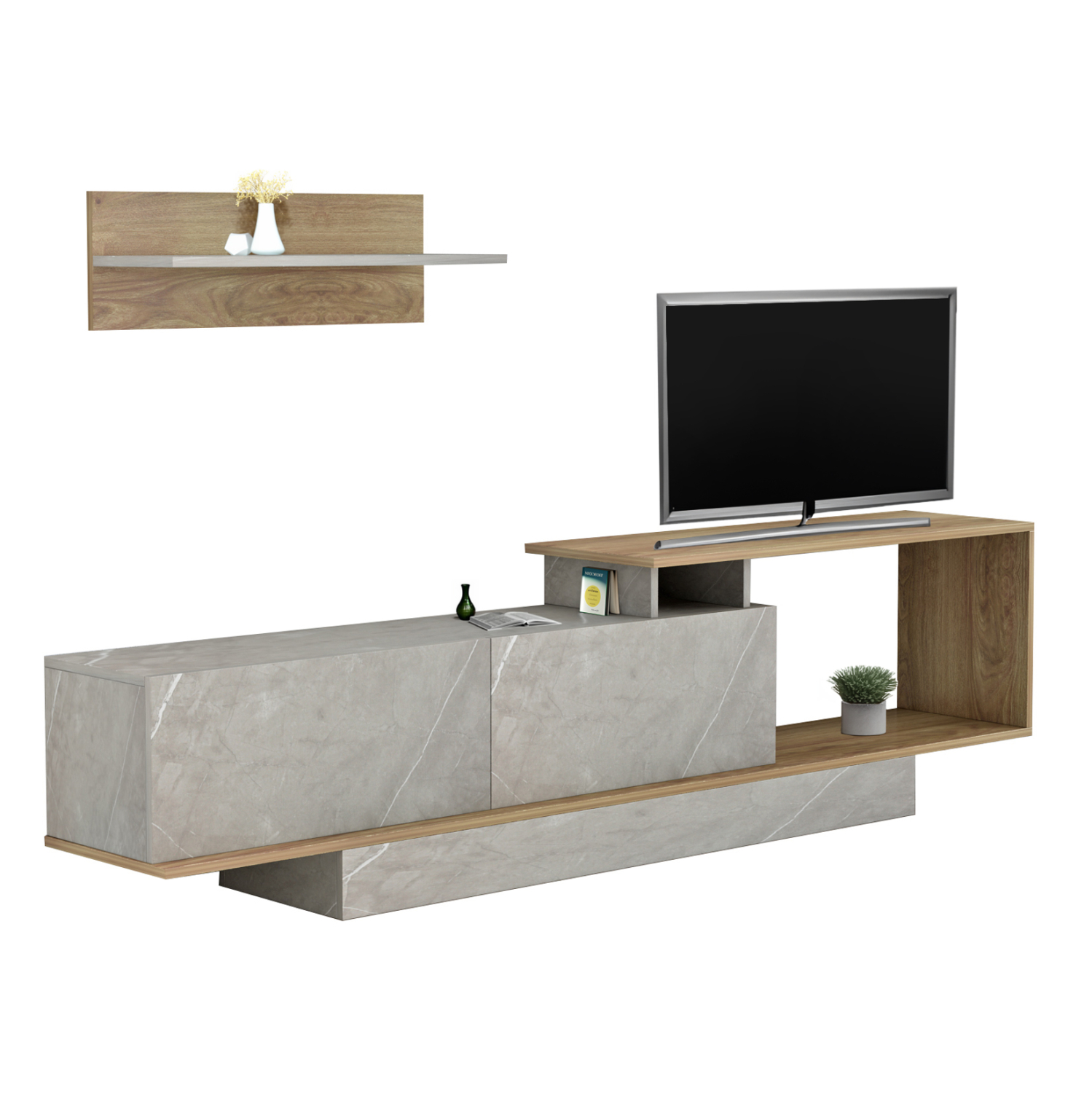 syntheto-tileorasis-fb9890414-melamini-f ΣΥΝΘΕΤΟ ΤΗΛΕΟΡΑΣΗΣ GARCELLE HM8904.14 ΜΕΛΑΜΙΝΗ ΦΥΣΙΚΟ-STONE TEXTURE 180x29,6x45Υεκ - Image 1