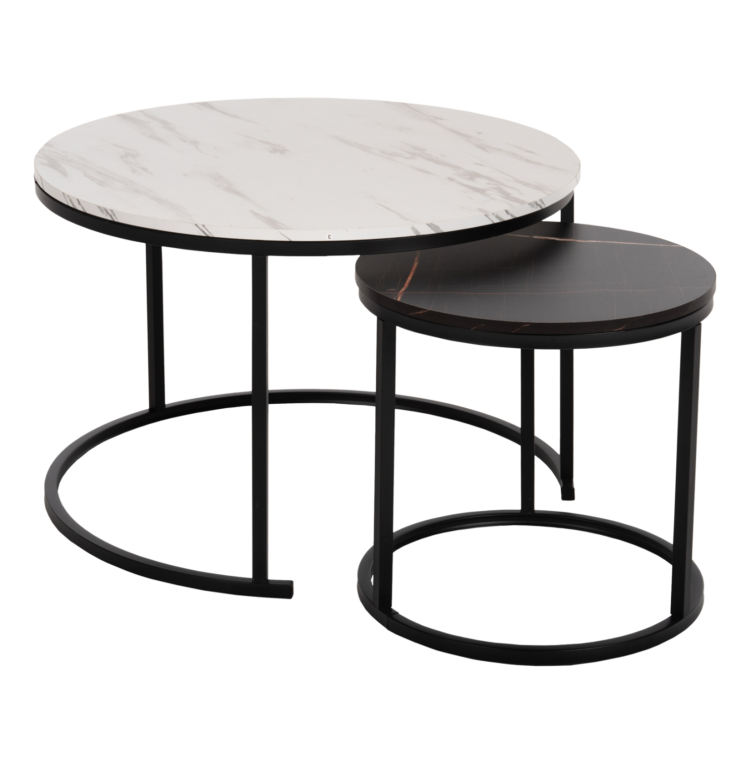 trapezi-salonioy-set-2tmch-mdf-efe-marma ΤΡΑΠΕΖΙ ΣΑΛΟΝΙΟΥ ΣΕΤ 2ΤΜΧ MDF ΕΦΕ ΜΑΡΜΑΡΟ ΜΙΧ ΜΕ ΜΑΥΡΑ ΠΟΔΙΑ Φ80κΦ48εκ.HM8763.14 - Image 1