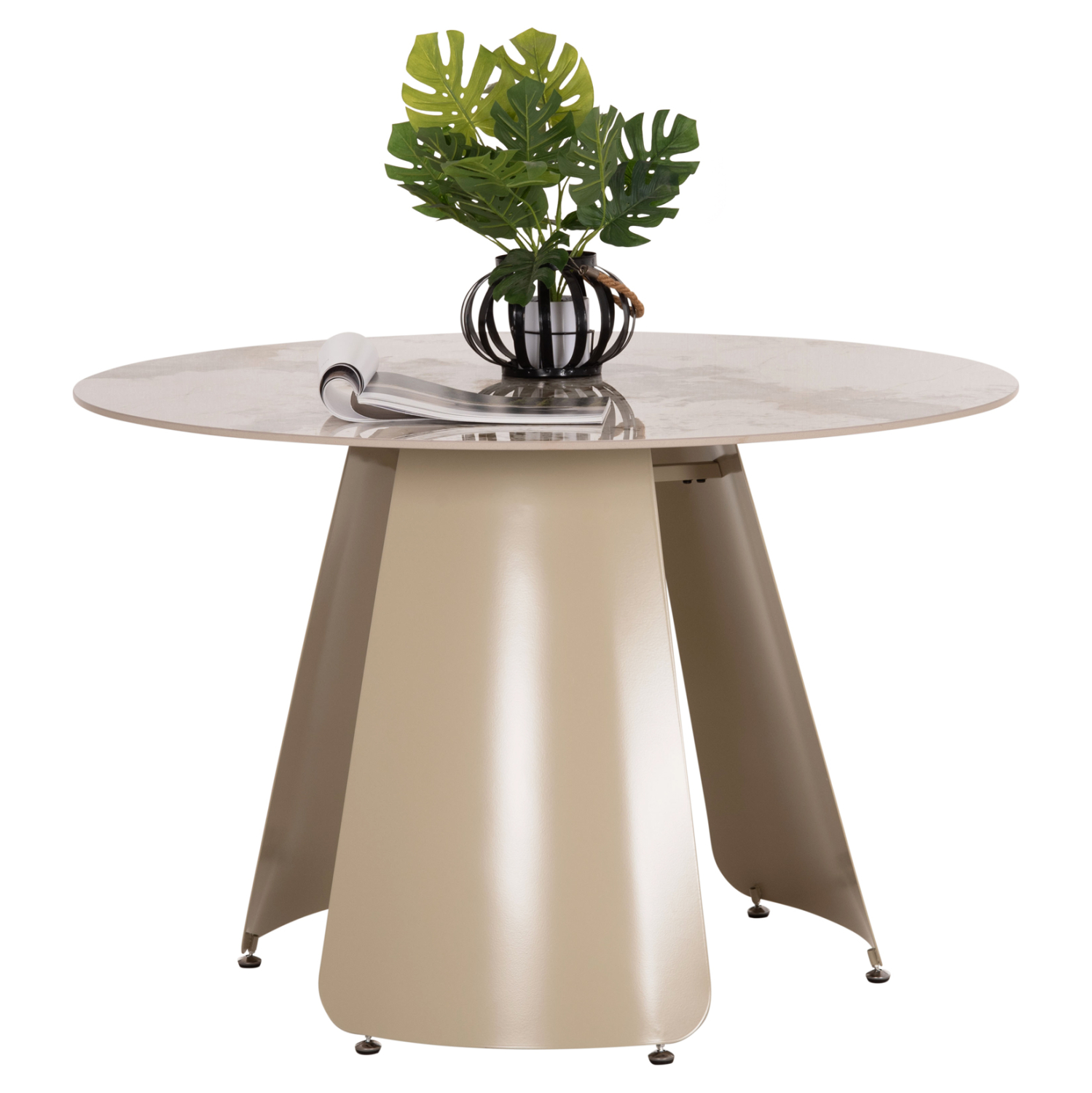 trapezi-trapezarias-stroggylo-fb918326-k-9 ΤΡΑΠΕΖΙ ΤΡΑΠΕΖΑΡΙΑΣ ΣΤΡΟΓΓΥΛΟ SEDAR HM18326 ΚΕΡΑΜΙΚΟ TOP--ΚΡΕΜ ΜΕΤΑΛ.ΠΟΔΙΑ Φ120x78Υ - Image 1