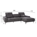 ΚΑΝΑΠΕΣ ΔΕΞΙΑ ΓΩΝΙΑ DIVYA HM3267.12R ΓΚΡΙ ΥΦΑΣΜΑ 260x100-174x104Υεκ. - Image 2
