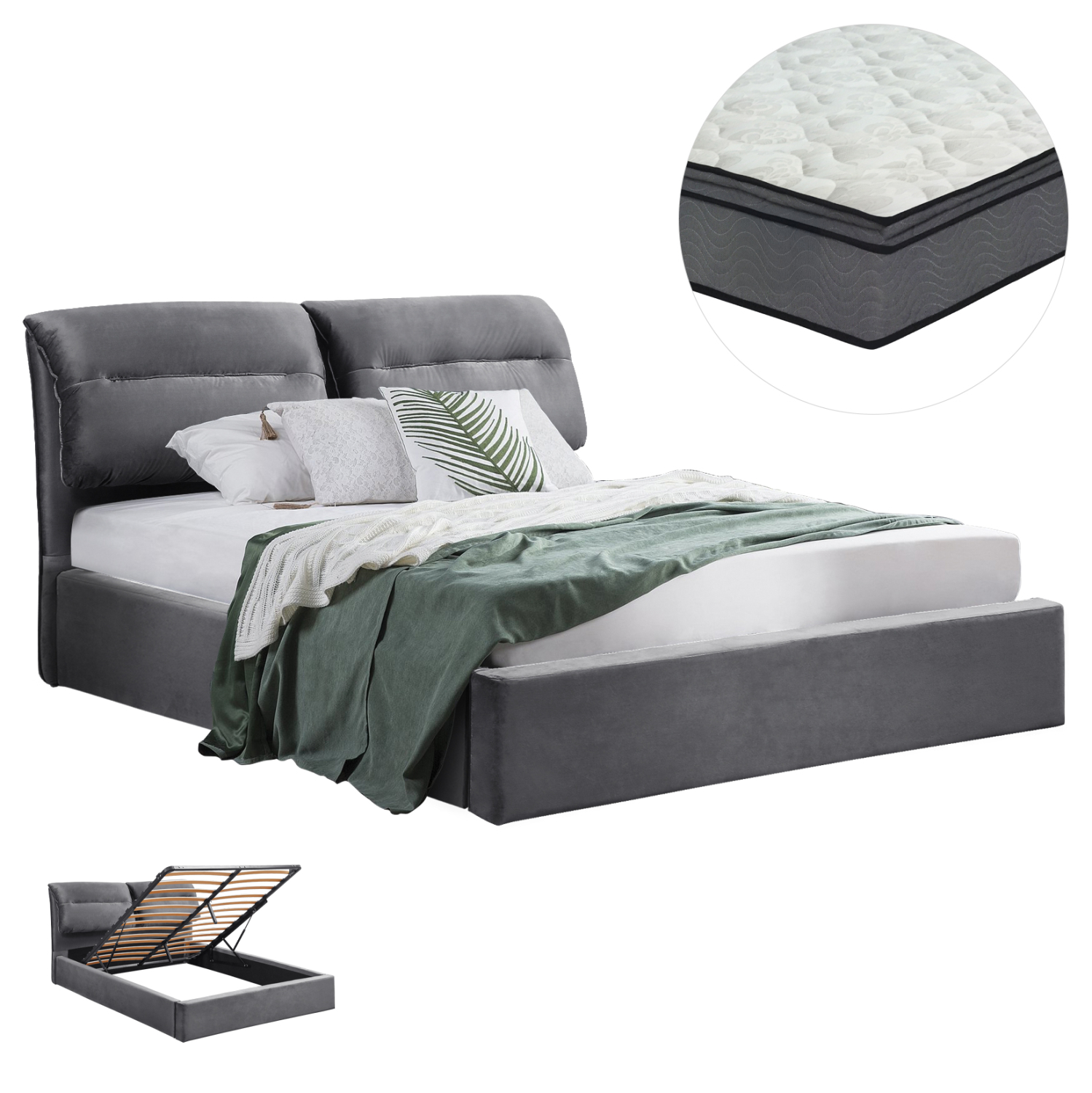 krebati-diplo-stroma-fb91072001-gkri-bel-5 ΚΡΕΒΑΤΙ ΔΙΠΛΟ & ΣΤΡΩΜΑ KENDRA HM10720.01 ΓΚΡΙ ΒΕΛΟΥΔΟ ΜΕ ΑΠΟΘ.ΧΩΡΟ--ΓΙΑ 160x200εκ - Image 1