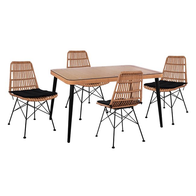 set-5tmch-allegra-wicker-me-trapezi-140x-3 ΣΕΤ 5ΤΜΧ ALLEGRA WICKER ΜΕ ΤΡΑΠΕΖΙ 140X80Χ78Υ ΜΠΕΖ & ΜΑΥΡΟ ΧΡΩΜΑ HM10491 - Image 1