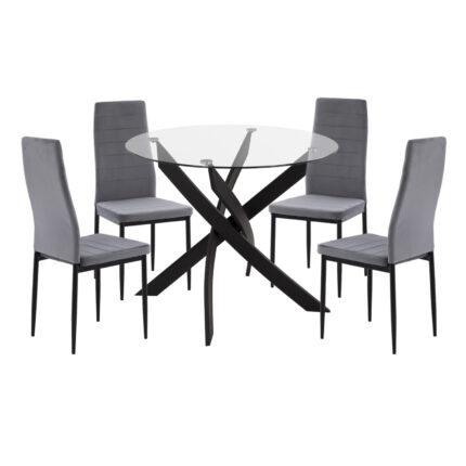 ΣΕΤ ΤΡΑΠΕΖΑΡΙΑΣ 5ΤΜΧ LADY HM21199.01 ΓΥΑΛΙ--ΜΕΤΑΛΛΟ ΣΕ ΜΑΥΡΟ & ΒΕΛΟΥΔΟ ΓΚΡΙ