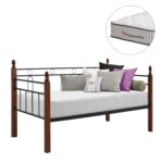 ΚΑΝΑΠΕΣ ΚΡΕΒΑΤΙ ΜΕ ΣΤΡΩΜΑ REVEN HM10755 ΜΕΤΑΛΛΟ & RUBBERWOOD ΣΕ DIRTY OAK--ΣΤΡΩΜΑ 90Χ190εκ