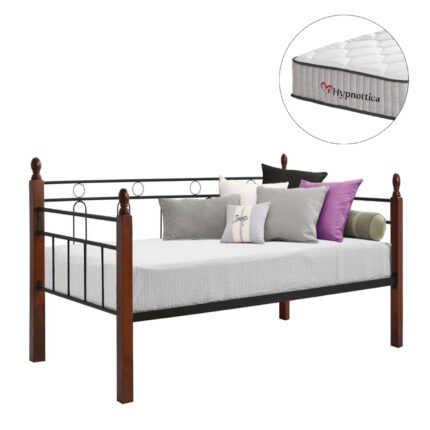 ΚΑΝΑΠΕΣ ΚΡΕΒΑΤΙ ΜΕ ΣΤΡΩΜΑ REVEN HM10755 ΜΕΤΑΛΛΟ & RUBBERWOOD ΣΕ DIRTY OAK--ΣΤΡΩΜΑ 90Χ190εκ