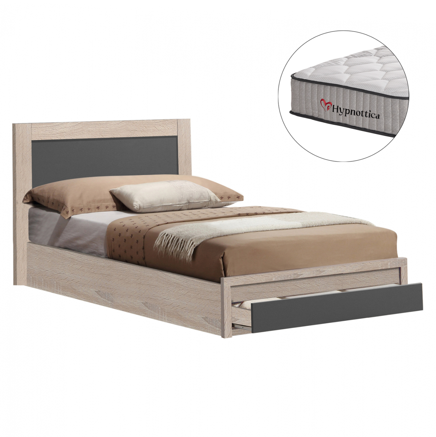 krebati-me-syrtari-stroma-fb91075604-mel ΚΡΕΒΑΤΙ ΜΕ ΣΥΡΤΑΡΙ & ΣΤΡΩΜΑ MELANY HM10756.04 ΜΕΛΑΜΙΝΗ SONAMA/ΓΚΡΙ--ΓΙΑ 90x190εκ - Image 1