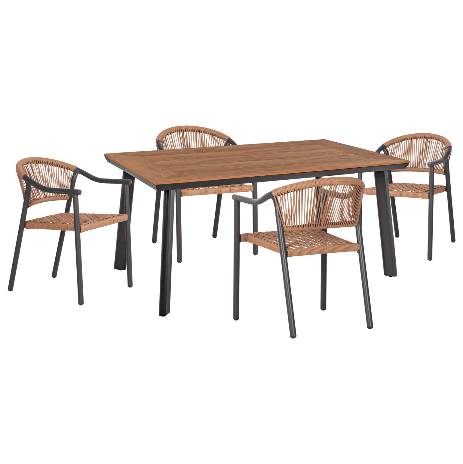 set-trapezarias-5tmch-fb91083310-aloym-s-9 ΣΕΤ ΤΡΑΠΕΖΑΡΙΑΣ 5ΤΜΧ KERLY HM10833.10 ΑΛΟΥΜ. ΣΚΟΥΡΟ ΓΚΡΙ--POLYWOOD--P.E.RATTAN ΜΠΕΖ - Image 1