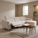 ΚΑΝΑΠΕΣ ΔΕΞΙΑ ΓΩΝΙΑ 3Θ ΜΕ RECLINE VALENTE HM3317.02R ΜΠΕΖ ΥΦΑΣΜΑ 275x160x104Yεκ - Image 2