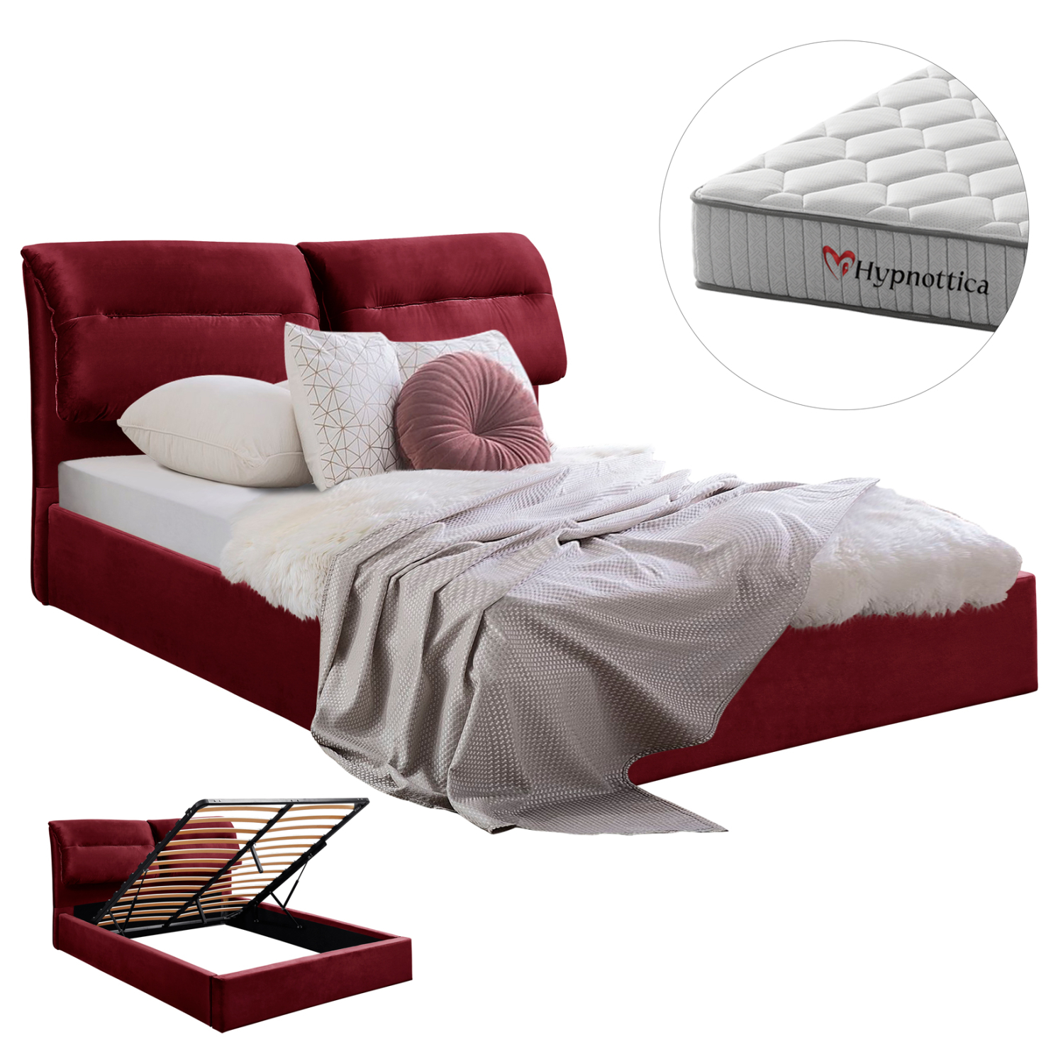 krebati-me-stroma-apothchoro-fb91076703-1-1 ΚΡΕΒΑΤΙ ΜΕ ΣΤΡΩΜΑ & ΑΠΟΘ.ΧΩΡΟ KENDRA HM10767.03 ΚΟΚΚΙΝΟ ΒΕΛΟΥΔΟ--ΓΙΑ 160x200εκ - Image 1