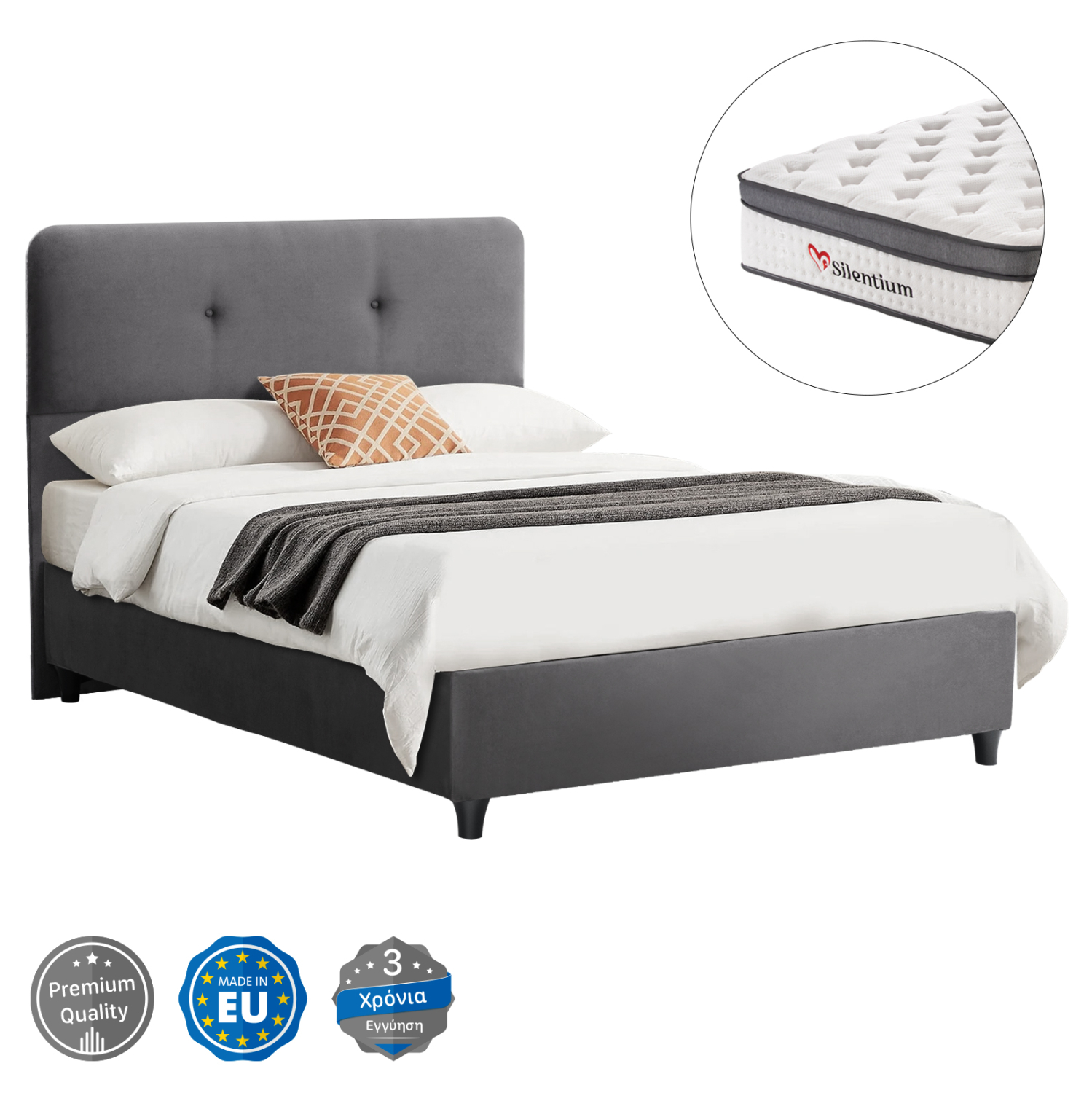 krebati-me-stroma-fb91074601-gkri-beloyd ΚΡΕΒΑΤΙ DOLORES ΜΕ ΣΤΡΩΜΑ HM10746.01 ΓΚΡΙ ΒΕΛΟΥΔΟ--ΓΙΑ 120x200εκ - Image 1