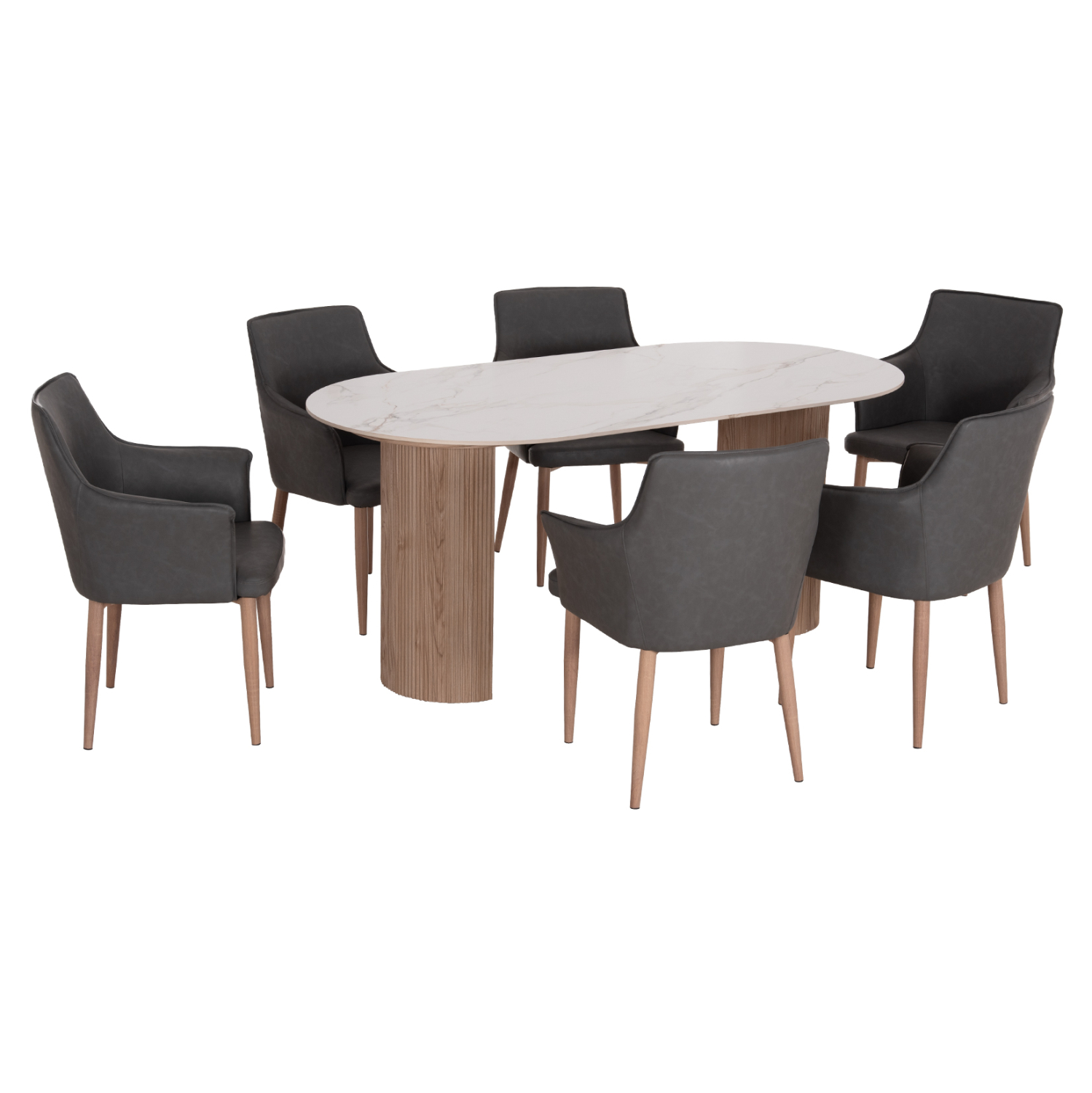 set-trapezarias-7tmch-fb921360-keramiko- ΣΕΤ ΤΡΑΠΕΖΑΡΙΑΣ 7ΤΜΧ MELLOW HM21360 ΚΕΡΑΜΙΚΟ TOP/MDF ΠΟΔΙΑ--PU ΓΚΡΙ/ΜΕΤΑΛ.ΠΟΔΙΑ - Image 1