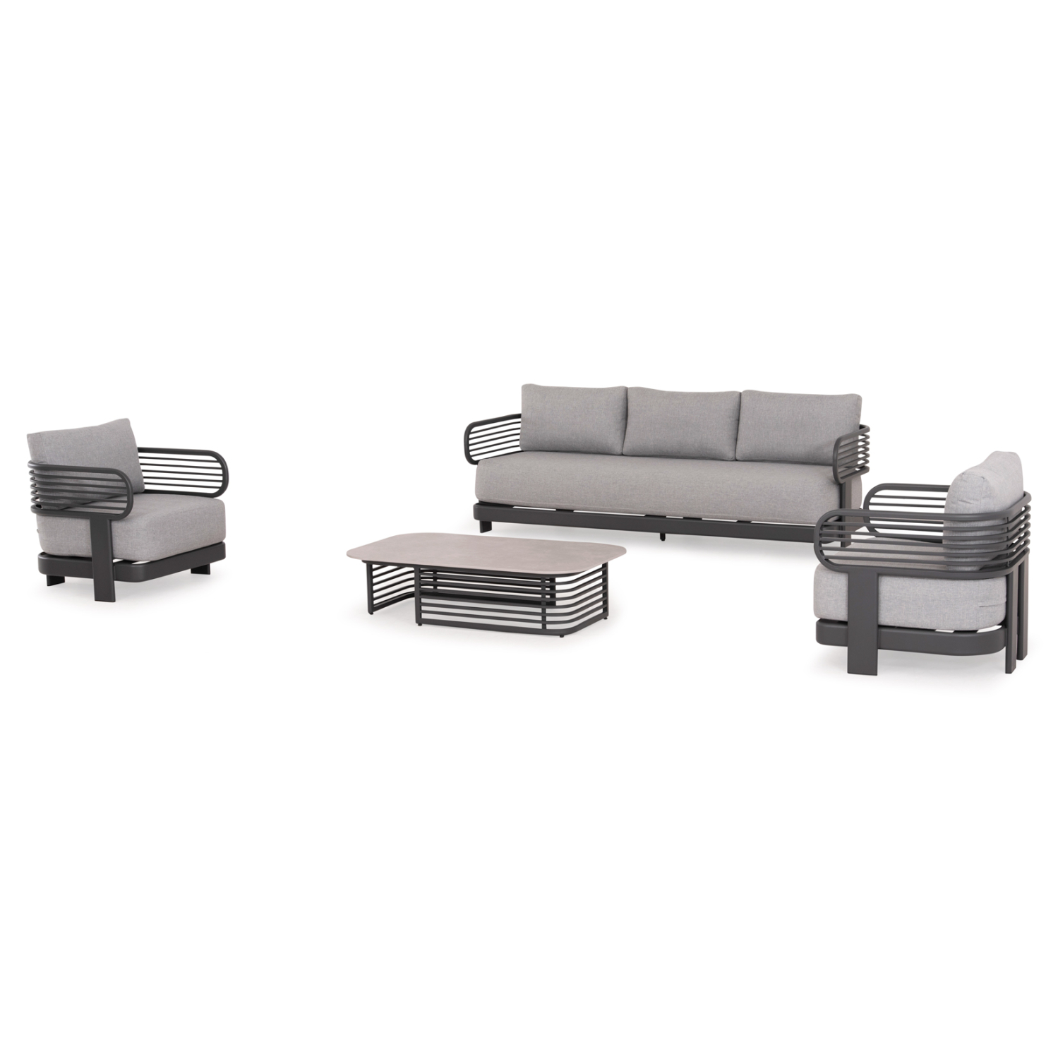 set-saloni-exchoroy-4tmch-fb9619301-skoy ΣΕΤ ΣΑΛΟΝΙ ΕΞ.ΧΩΡΟΥ 4ΤΜΧ AURA HM6193.01 ΣΚΟΥΡΟ ΓΚΡΙ ΑΛΟΥΜΙΝΟ--ΓΚΡΙ OLEFIN ΥΦΑΣΜΑ-ΠΕΤΡΑ - Image 1