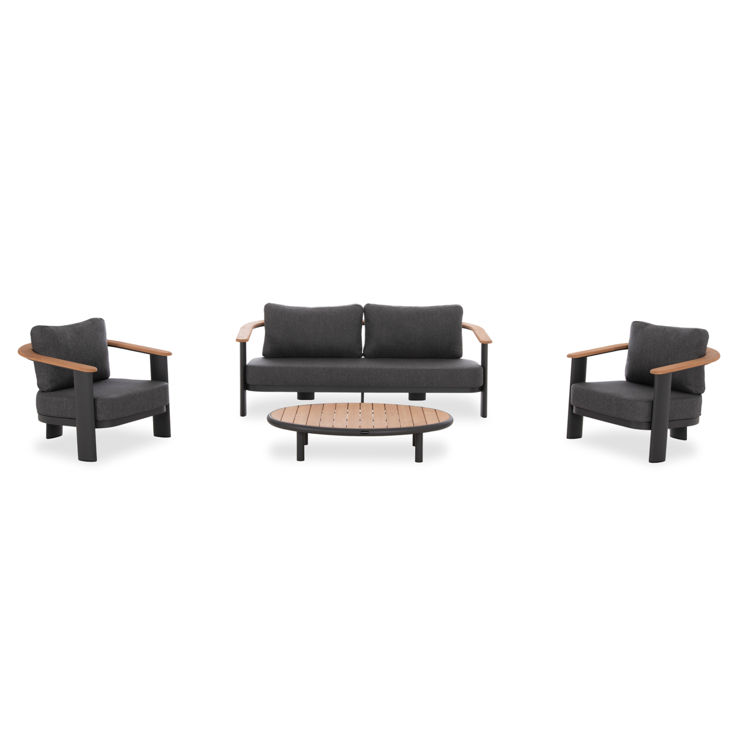 set-saloni-exchoroy-4tmch-fb9642501-gkri ΣΕΤ ΣΑΛΟΝΙ ΕΞ.ΧΩΡΟΥ 4ΤΜΧ ROMAN HM6425.01 ΓΚΡΙ ΑΛΟΥΜΙΝΙΟ & OLEFIN ΥΦΑΣΜΑ--TEAK ΞΥΛΟ - Image 1