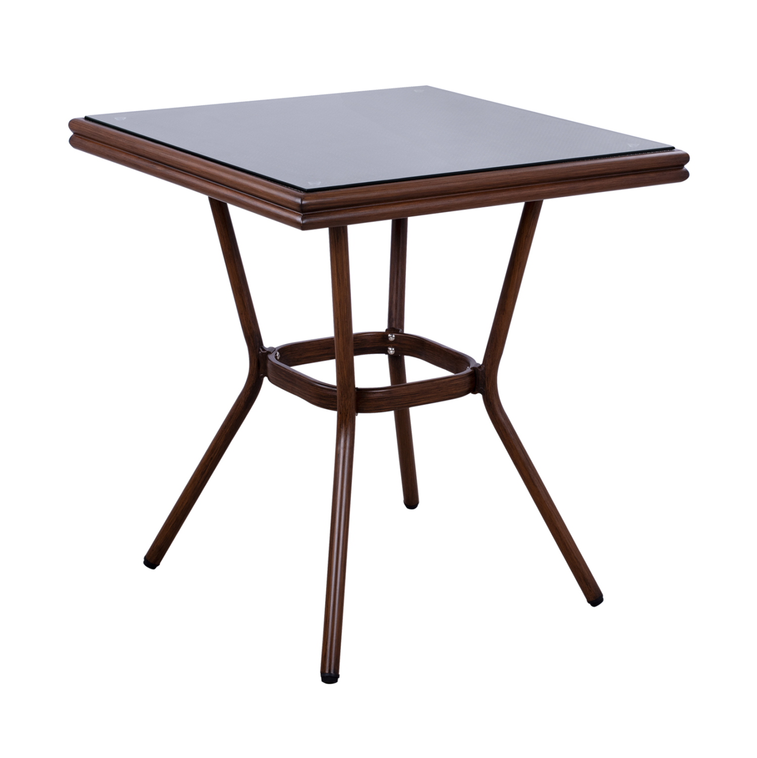 trapezi-aloyminioy-70x70x76y-me-opsi-bam ΤΡΑΠΕΖΙ ΑΛΟΥΜΙΝΙΟΥ HARLOW 70X70X76Υ ΜΕ ΟΨΗ BAMBOO HM5568.03 ΚΑΦΕ ΜΕ ΓΥΑΛΙ - Image 1